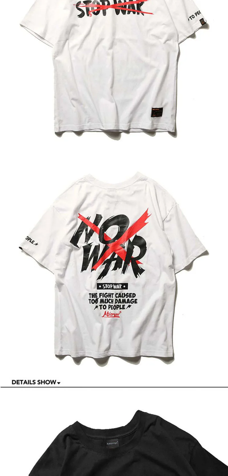 Aolamegs Мужская футболка с принтом "нет войны", мужские футболки с коротким рукавом и круглым вырезом, свободная хлопковая уличная футболка, уличная одежда