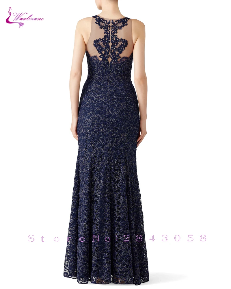 Waulizane винтажные темно-синие кружевные платья для матери невесты вырез ракушка вечерние платья