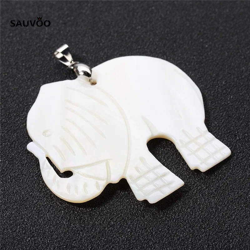 SAUVOO 1pcs Cute White Animal Elephant Pendant Charms 58*60*4mm for DIY Necklace Jewelry Making Findings Accessories | Украшения и