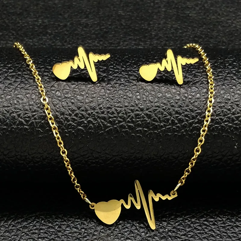 Oro Color acero inoxidable corazón pendientes collar Set joyería de las mujeres oro Color joyería Set juego de joyeria de acero S178505 Oro Color acero inoxidable corazón pendientes collar Set joyería de las mujeres oro Color joyería Set juego de joyeria de acero S178505