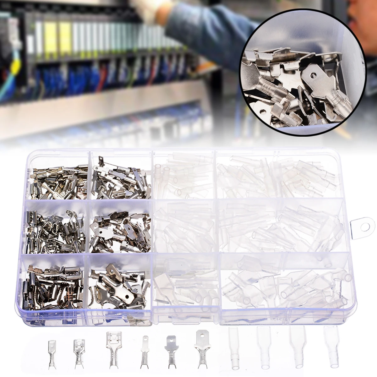 270pcs 2.8mm 4.8mm 6.3mm Male / Female Crimp Spade Terminals With Transparent Insulating Sleeves