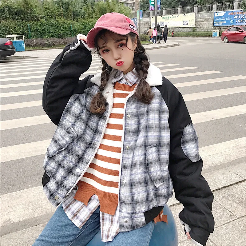 2017 г. новые зимние корейский стиль Обувь для девочек Теплая Куртка Harajuku свободные