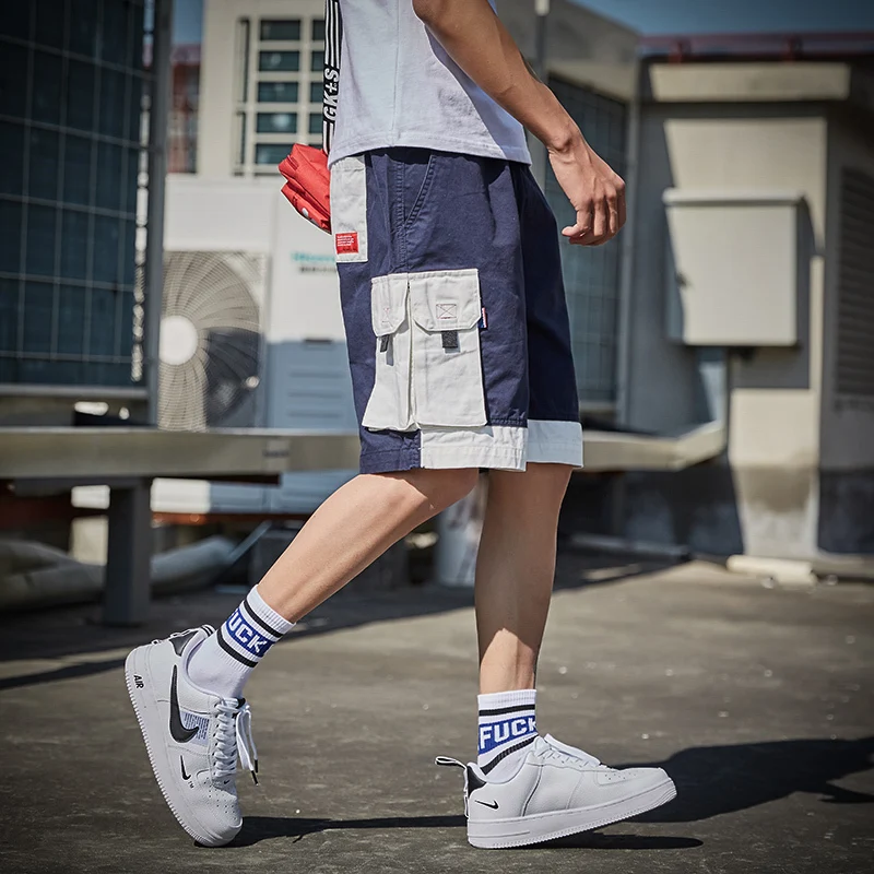 Summer Fashion Men Shorts Loose Fit Patch Pockets Cargo Shorts Elastic Waist Spliced Designer Hip Hop Casual Shorts Men Summer Fashion Men Shorts Loose Fit Patch Pockets Cargo Shorts Elastic Waist Spliced Designer Hip Hop Casual Shorts Men