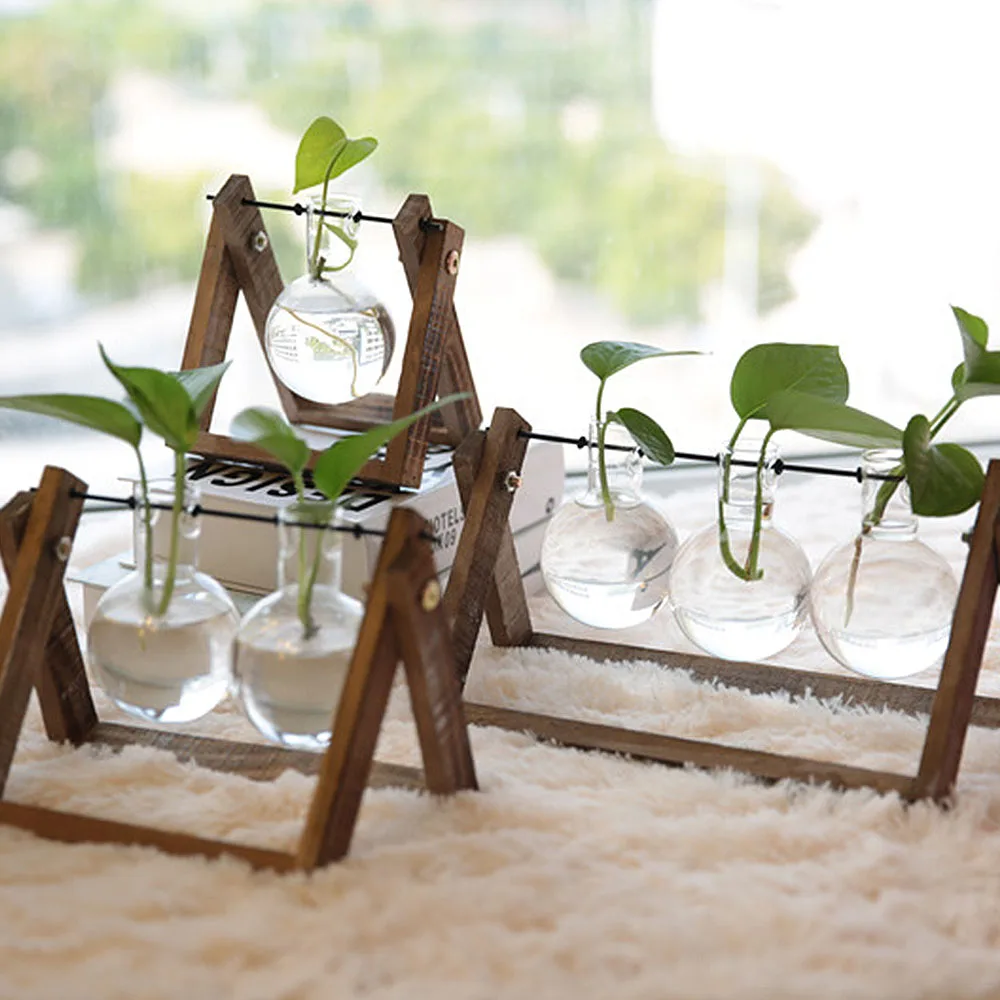 Креативный гидропонный набор растений с деревянной рамкой прозрачная ваза для украшения дома стеклянная настольная растение бонсай декор украшения