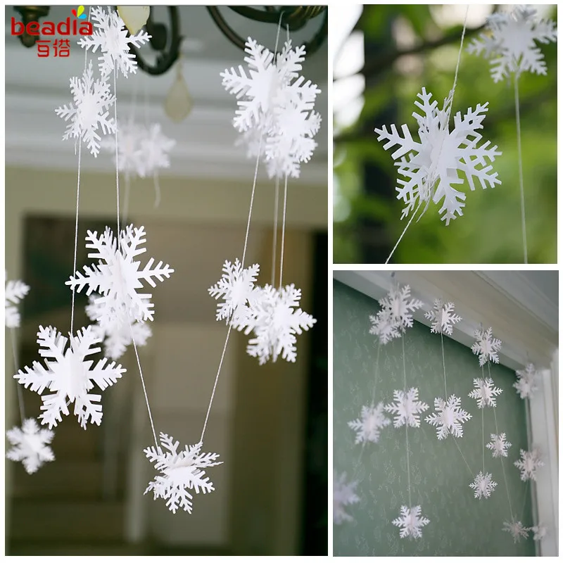 3m Frozen Party Supplies Silver Snowflake Shape Paper Garland Christmas Wedding Decoration Scene New Year Snow Flower Decoration