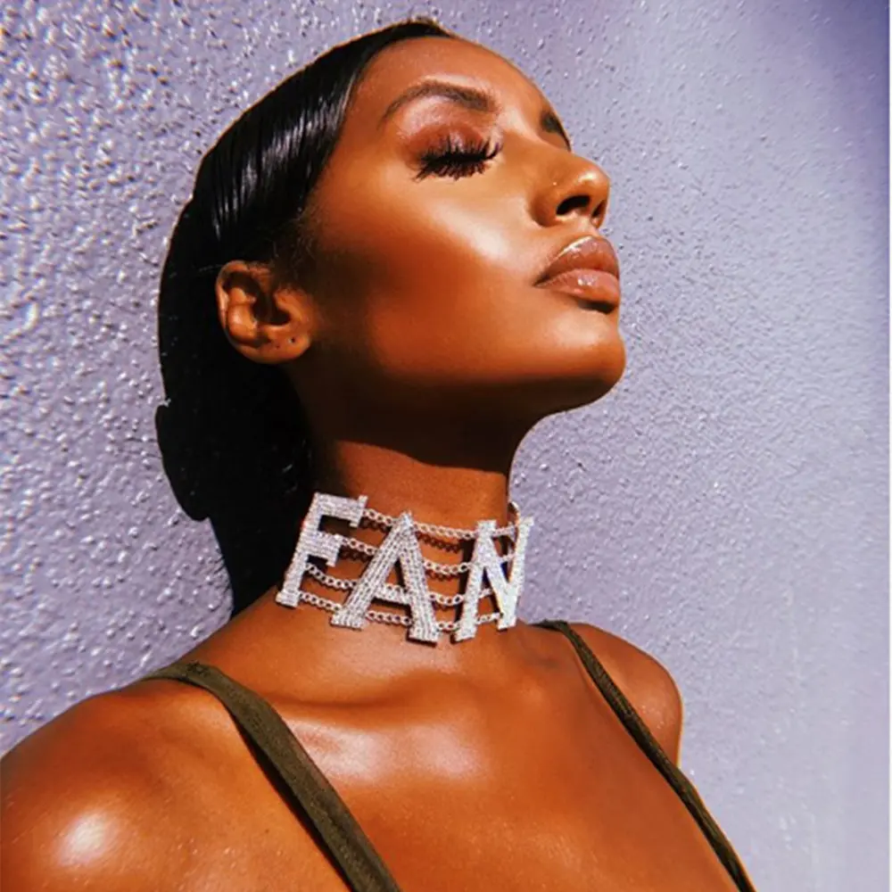 

StoneFans FANCY NASTY Rhinestone Choker Necklace for Women Statement Crystal Choker Letters Necklace Party Jewelry Accessories
