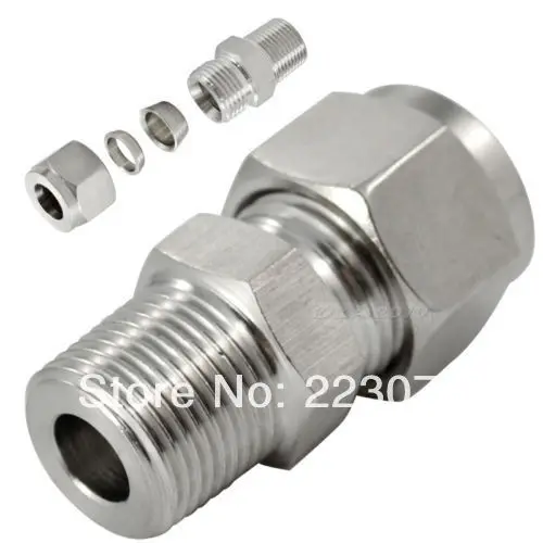 

Free shipping DOUBLE FERRULE TUBE FITTING MALE CONNECTOR 10 MM ODx1/8" NPT STAINLESS STEEL SS304 5pcs/lot