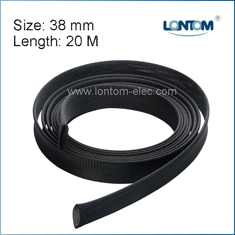 38mm 20M PET Braided Expandable Sleeving Computer Cable Sleeve Black High Density Sheathing 38mm 20M PET Braided Expandable Sleeving Computer Cable Sleeve Black High Density Sheathing