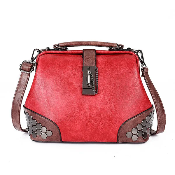 Винтажные женские кожаные сумки, маленькие сумки через плечо для женщин, женская сумка через плечо, дамская сумочка, Ретро сумка с заклепками - Цвет: Red Bag