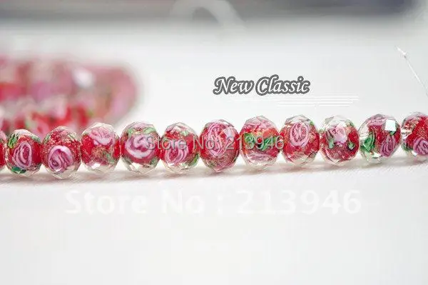 

10*8MM 96Pcs/Lot Red Inner Flower Crystal Rondelle Lampwork Glass Jewelry Beads Component Findings