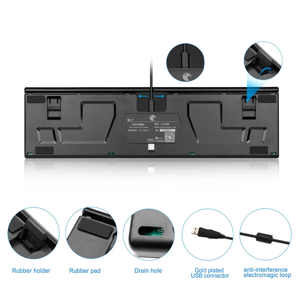 Z-88 LED RGB Backlighting Blue Switches Tactile Mechanical Keyboard For Gaming Typing 105 keys UK Layout