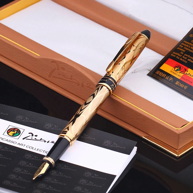 Роскошная перьевая ручка Picasso Pimio, Ручка-роллер для ноутбука, подарочный набор, Золотой зажим 0,5 мм, золотые офисные подарочные ручки в коробке