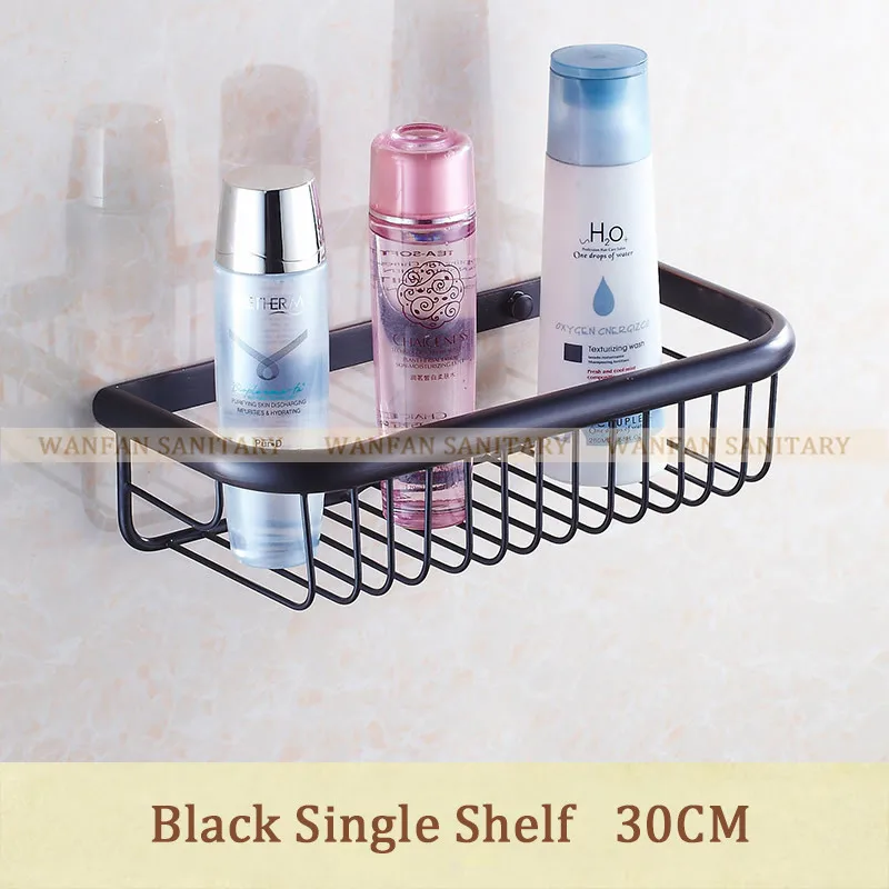 Полки для ванной 30 см одноярусная твердая латунная душевая корзина для ванной мыло шампунь держатель для хранения Настенный ванная полка HJ-830 - Цвет: Black 30cm