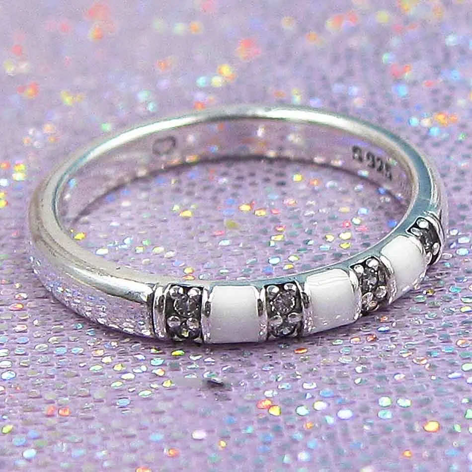 

Authentic 925 Sterling Silver Ring Stones And Stripes Rings With Crystal For Women Wedding Gift Fine Europe Jewelry
