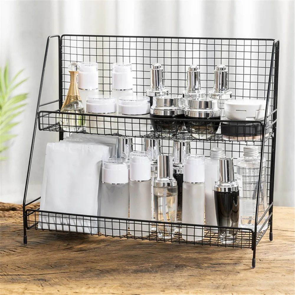 

Multifunctional wrought iron storage rack kitchen double-layer spice bottle finishing shelf metal bathroom toiletries organizer