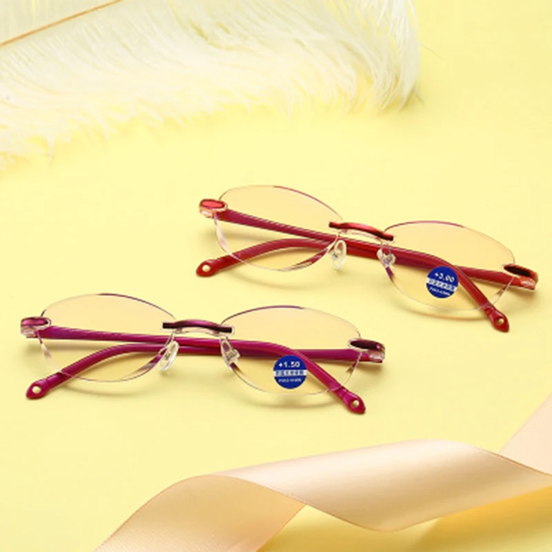 New Frameless Reading Glasses Diamond Trimming Fashion Reading Glasses Antiblue Reading Glasses