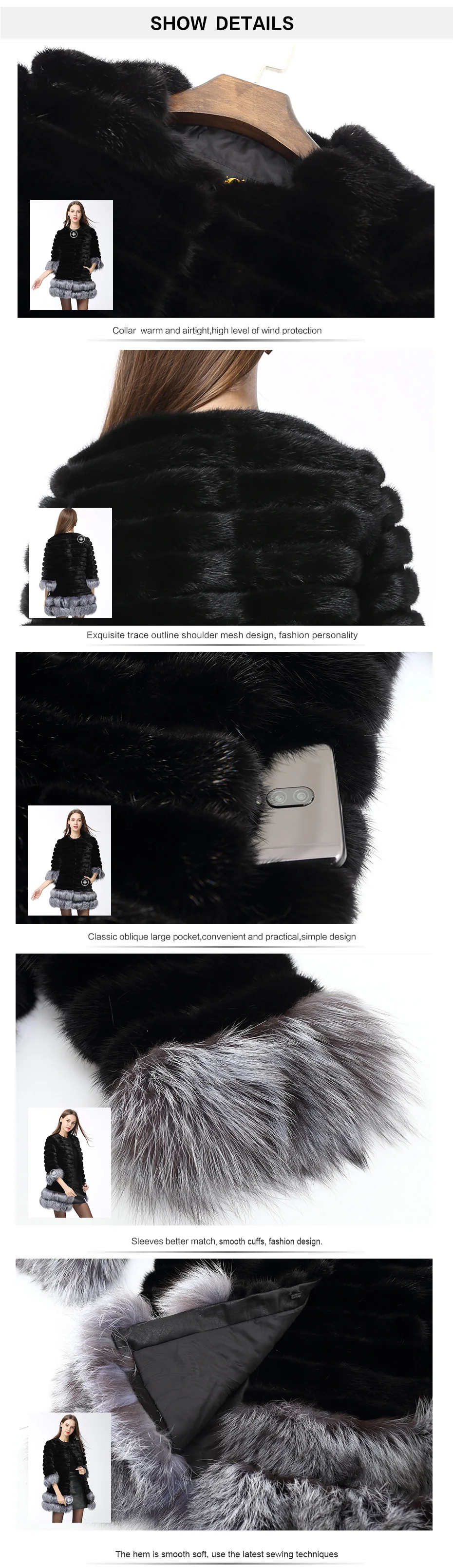 Best Women Winter Real Mink Fur Coat With Fox Fur Sleeve Cuff/Hem Thick Warm Natural Fur Jacket Coat Fashion Lady Fur Long Waistcoats 4