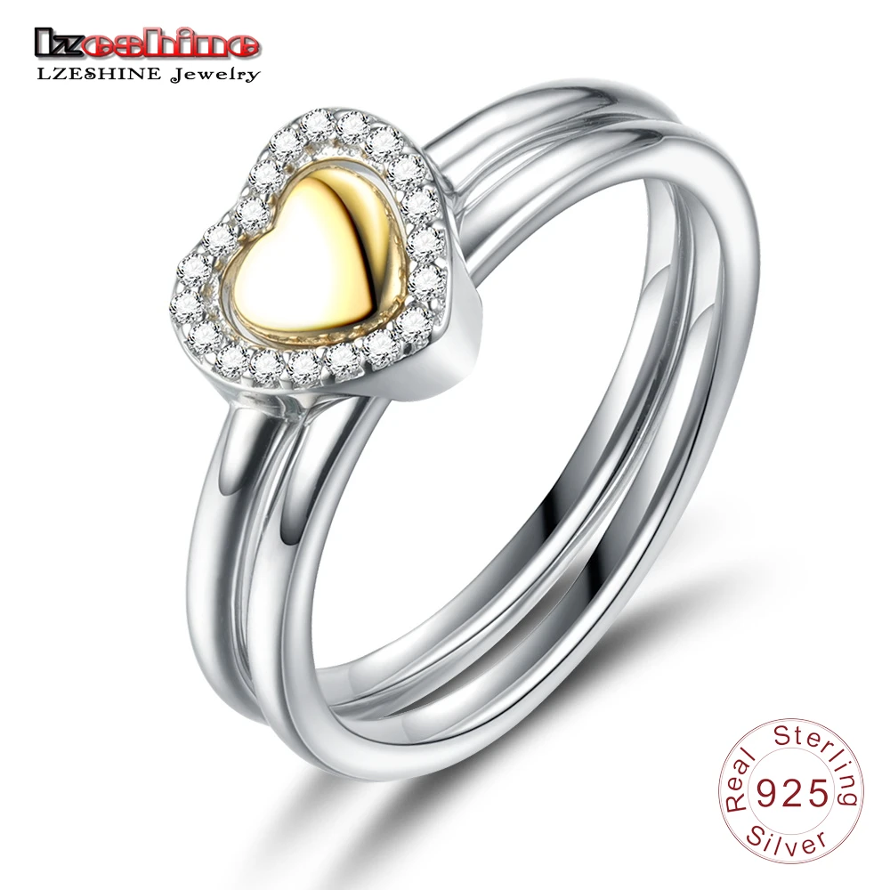 

LZESHINE Elegant 100% 925 Sterling Silver Heart Of Gold Color Puzzle Rings Stack For Women Wedding Rings Set Jewelry Gift 0130