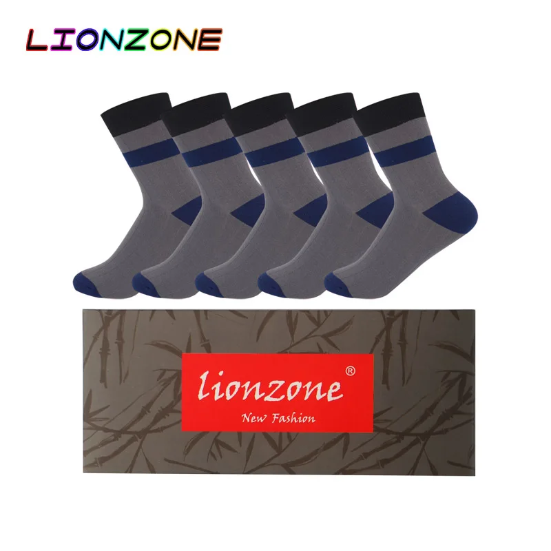 LIONZONE 5 пар/лот мужские Подарочная коробка с носками в Вертикальную Полоску дышащие яркие цветные брендовые бамбуковые носки Regalos Para Hombre - Цвет: color3-box