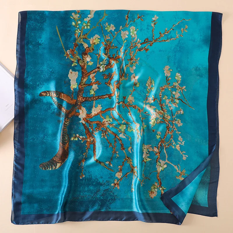 

2019 Spring Autumn Women 100% Natural Silk Scarf Abstract Tree Printing Silk Scarves and Shawls Beach Cover-ups Wraps 180*90Cm