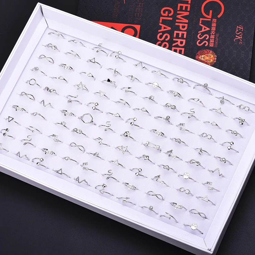 Wholesale Mixed Assorted Silver Copper Opened Rings Baby Kids Girls Mix Styles Party Gift Jewelry With Display Box
