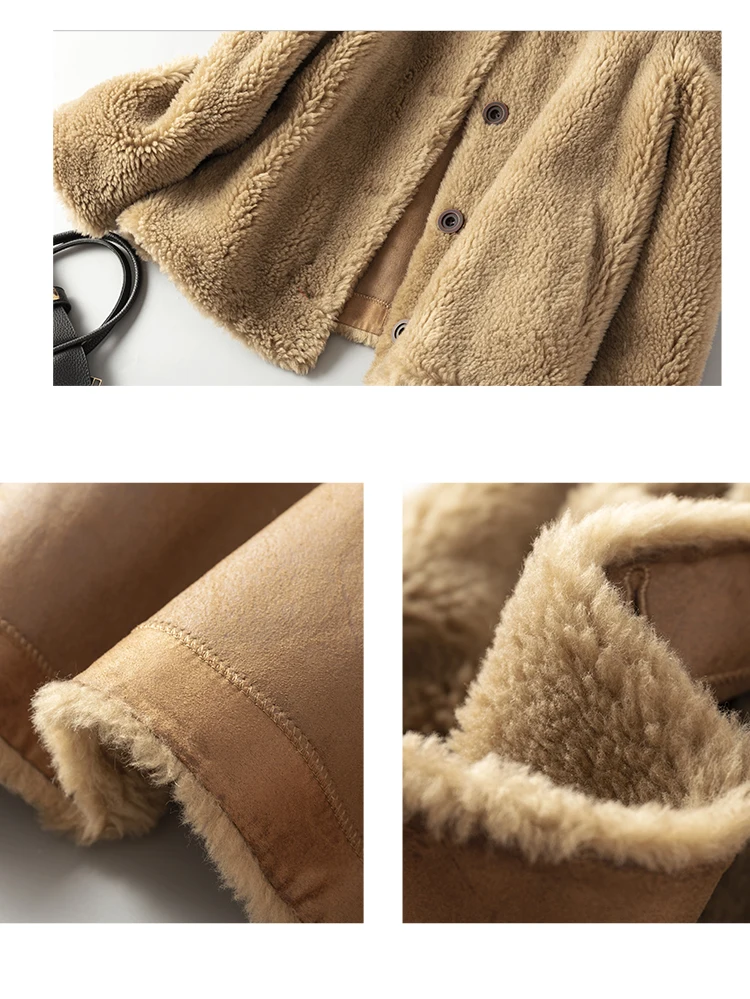 Maylofuer, настоящая овчина, меховая куртка для женщин, зимняя, теплая, хорошее качество, пальто с отворотом, осень и зима, модные меховые пальто, короткие, плюшевый стиль