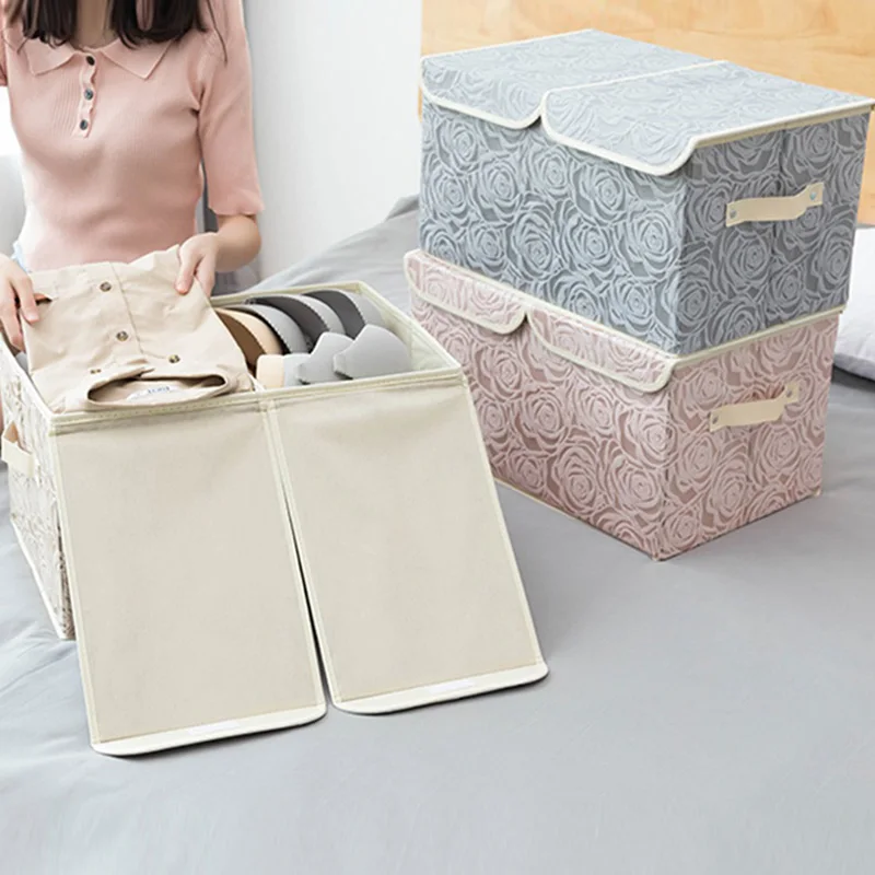 

Large Foldable Storage Bins with Lids Fabric Decorative Storage Box Cubes Organizer for Home Bedroom Closet Nursery