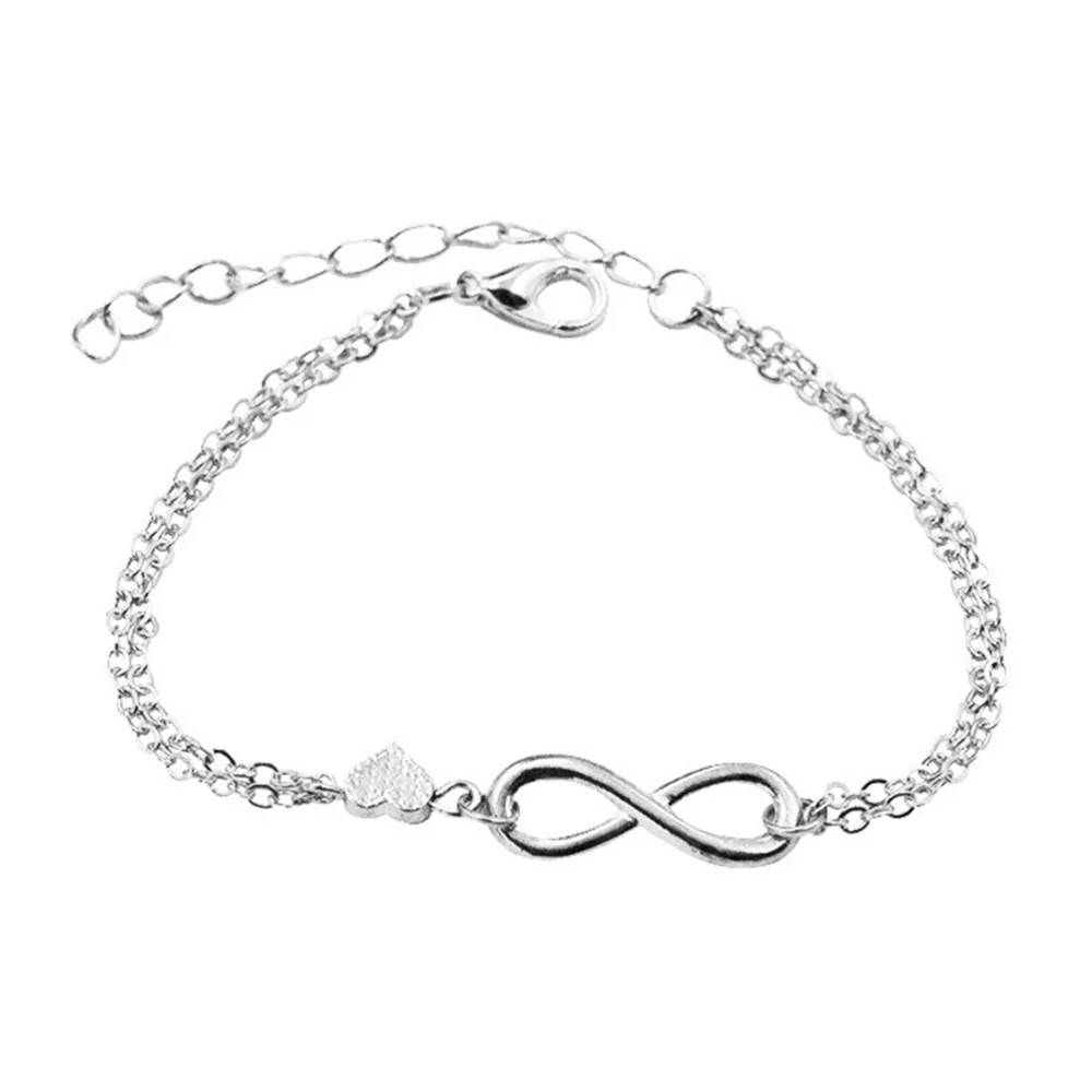 

Hot Fashion Women's Lucky 8 and Heart Infinity charm bracelets & bangles Gift slave hand bracelet jewelry