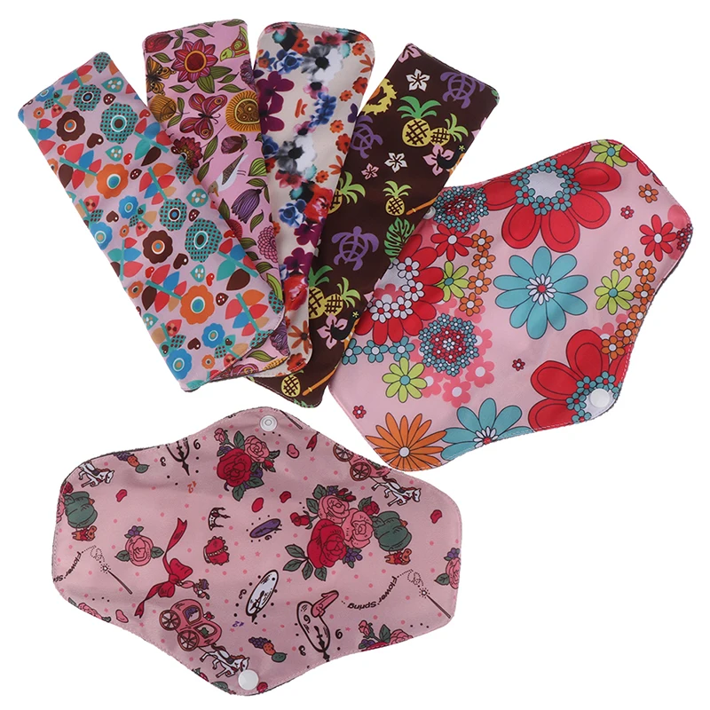 1PCS Flower Printed Bamboo Charcoal Fleece Inner Lady Cloth Menstrual Pads,Reusable Waterproof Mummy Pads For Women