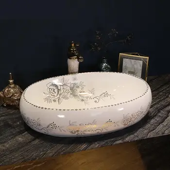 

Jingdezhen factory directly ceramic hand painted porcelain oval blue and white ceramic wash basin bathroom sink