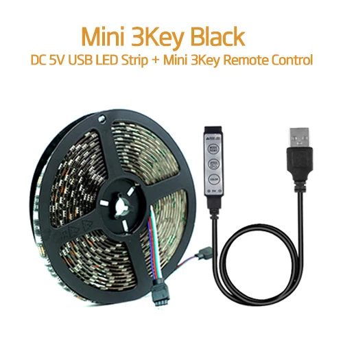 USB Светодиодная лента DC5V 5050 RGB мини 3Key 17Key RF ИК пульт дистанционного управления гибкий светильник IP65 50 см 1 м 2 м 3 м ТВ фоновый светильник ing лента - Испускаемый цвет: Mini 3key Black