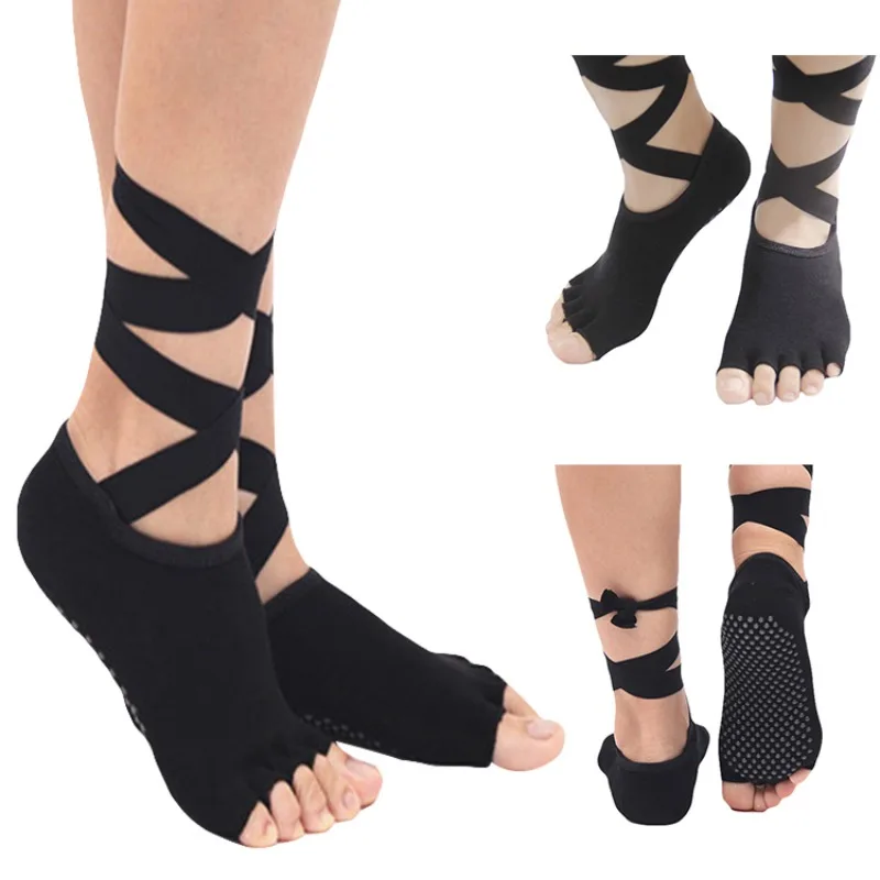 

Women Yoga Socks Anti Slip Half Five Finger Toe Socks Durable Lacing Pilates Dancing Ballet Bandage women non slip yoga Sock