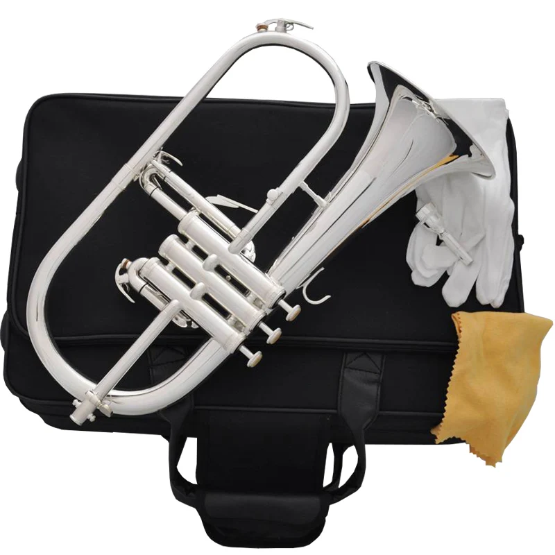 

Professional quality Silver Plate Bb Flugelhorn Flugel Horn MONEL valve new case