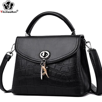 

Fashion Stone Pattern Women Leather Handbags Ladies Tassel Shoulder Bags Luxury Handbags Women Bags Designer Crossbody Black Bag
