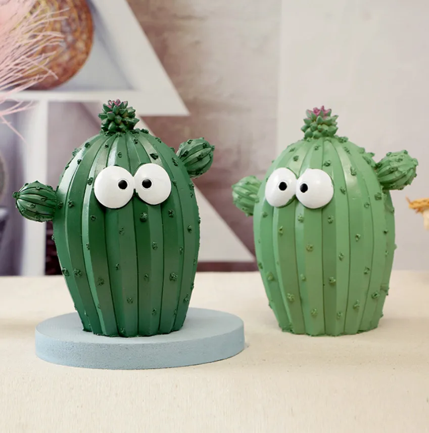 Cute Cartoon Cactus Piggy Bank Resin Crafts Home Ornaments Decor Piggy Bank 