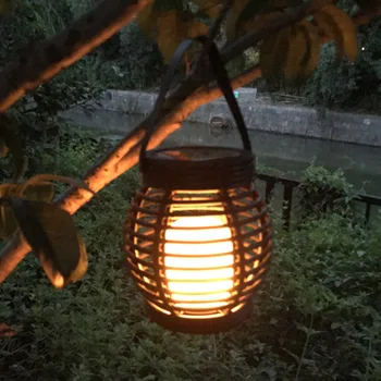 

51 LED Outdoor Solar Cage Light Plastic Rattan Lantern Flame Lamp Home Garden Waterproof Indoor Garden Yard Outdoor Hanging Lamp