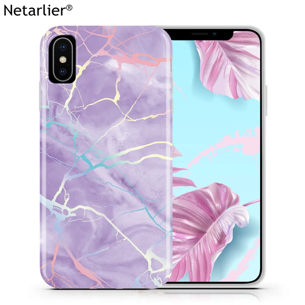 Чехол Netarlier для iPhone 11 Pro Max Xsmax XR 7Plus x 8 6 6s фиолетовый голографический глянцевый