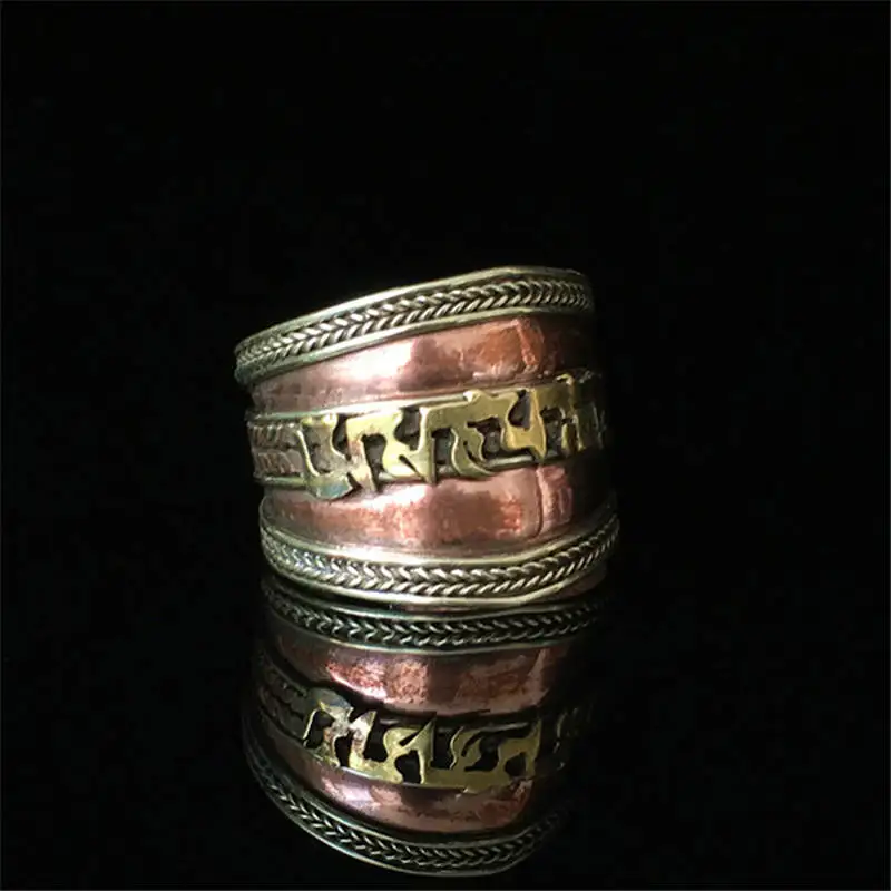 

R168 Tibetan Mantras Amulet Ring for Man Red Copper Six Words Open Rings
