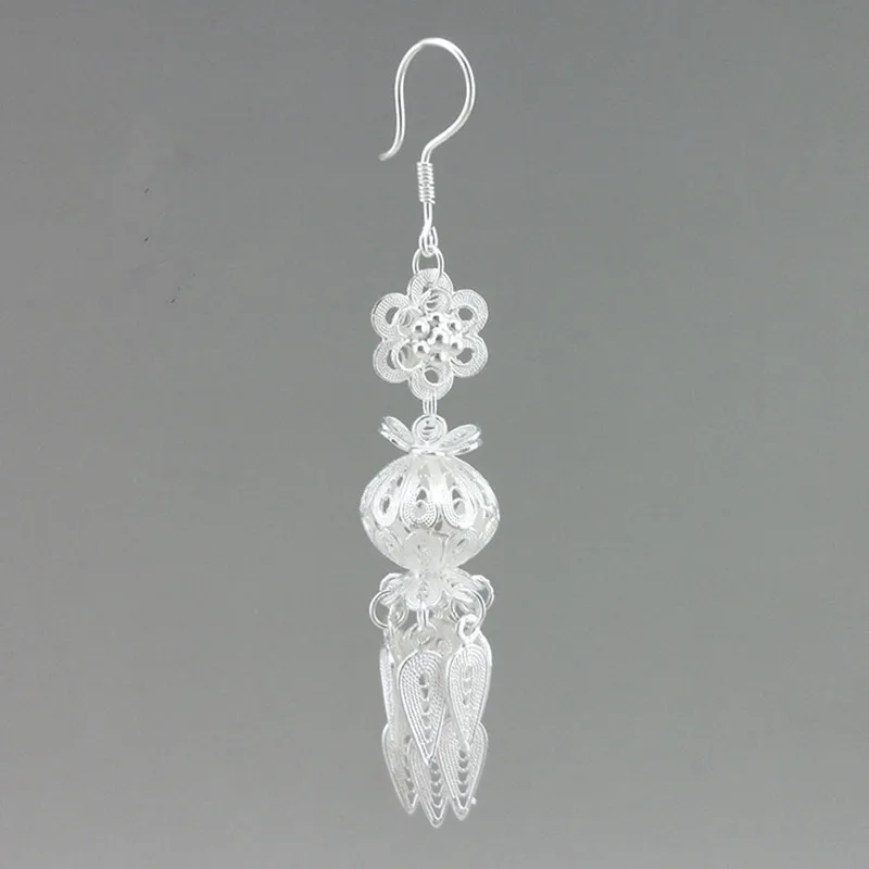 

Chinese Lanterns Shape Earrings Luxury 999 Sterling Silver Drop Earring Handmade Dangle Miao Jewelry Ethnic Vintage Long Earings