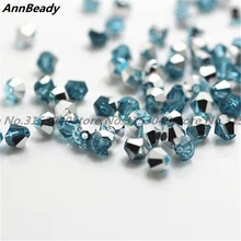 100pcs Lake Blue Silver Color 4mm Bicone Crystal Beads Glass Beads Loose Spacer Beads DIY Jewelry Making Austria Crystal Beads