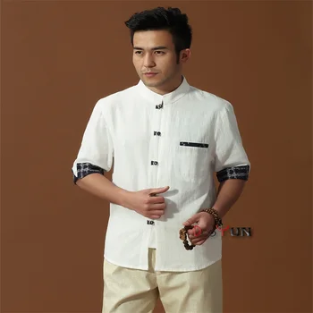 

Hot Sale White Chinese Men's Cotton Linen Classic Kung Fu Shirt Chinese Button Costume Tang Suit Size S M L XL XXL XXXL