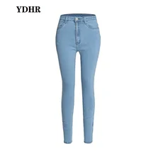 YDHR женские джинсы стрейч женские узкие брюки джинсы с высокой талией высокого качества ковбойская синие джинсы светло-голубой