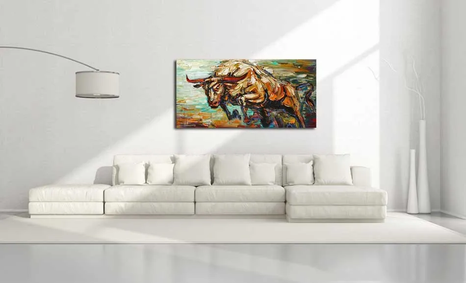 Без рамы бык животные абстрактная ручная роспись маслом настенная художественная картина домашний Декор большие картины маслом для гостиной произведение искусства