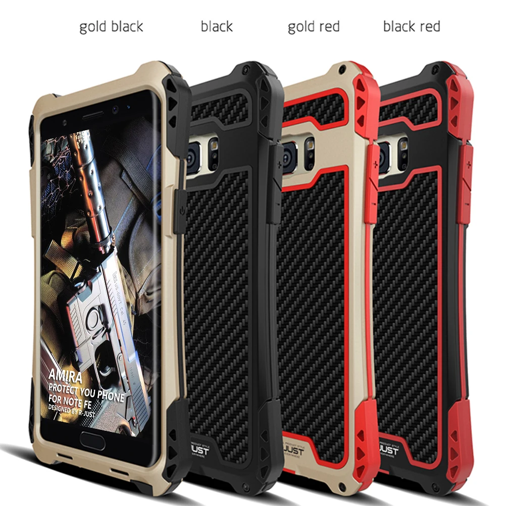 

New R-Just Case For Samsung Note FE Waterproof Case For Samsung Galaxy Note FE Aluminum Waterproof Shockproof Carbon fiber Case