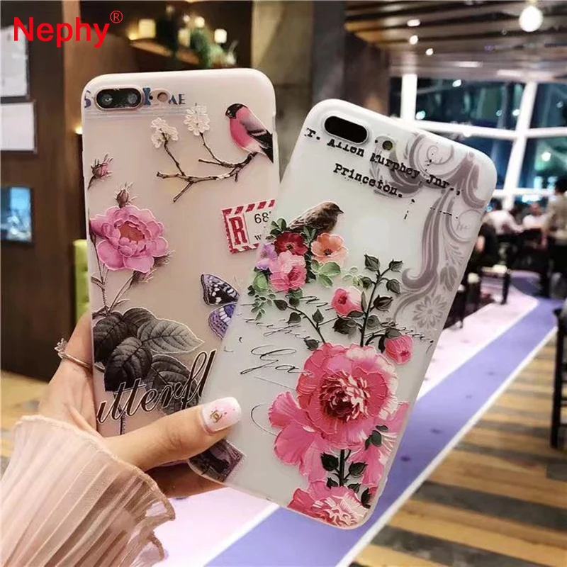 

Nephy 3D Flower For iPhone 6 Case 6S iPhone X 7 8 Plus Cases Silicon Phone Cover For iPhone 7 Case 5S 5 SE Coque