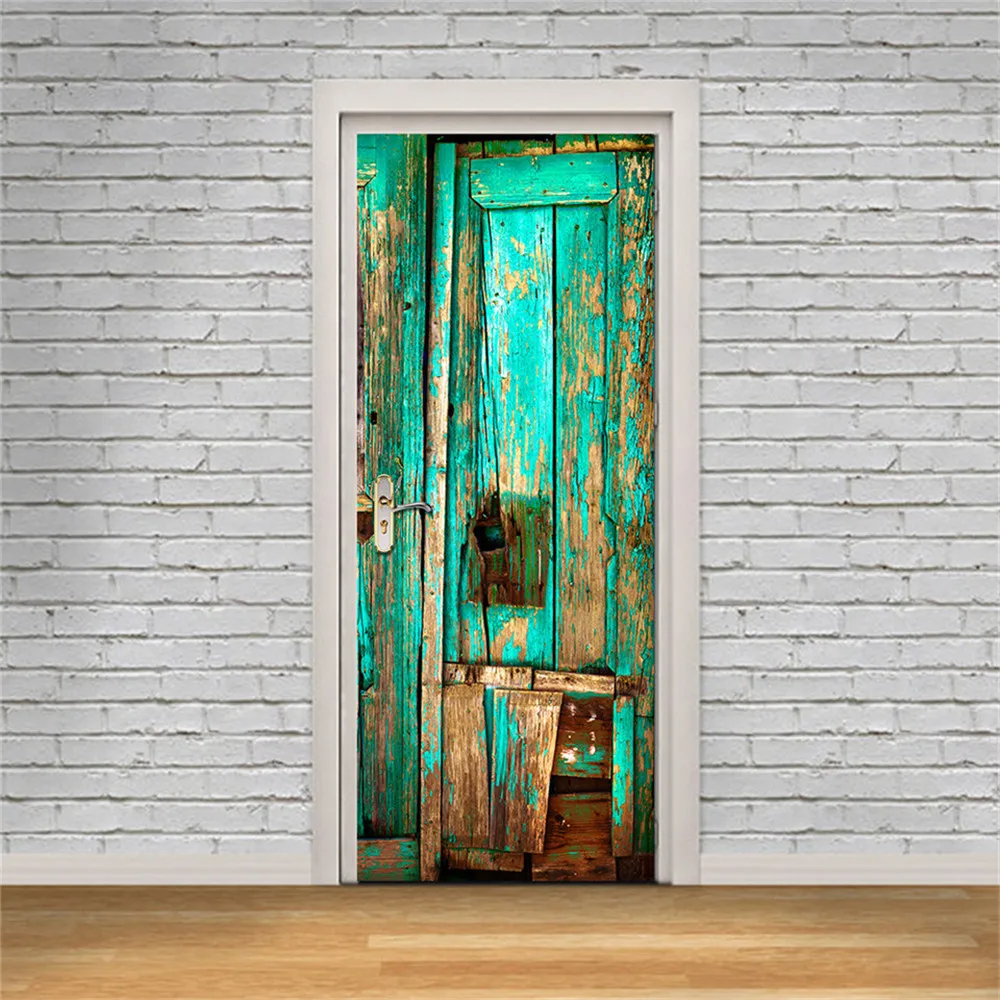 77*200 см новые 3D старые зеленые деревянные дверные наклейки для гостиной, обновленные виниловые наклейки для домашнего декора, водостойкие самоклеющиеся обои