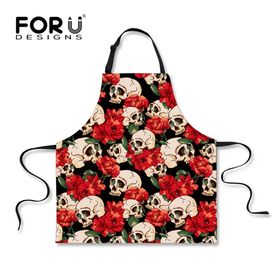 FORUDESIGNS/кухонный фартук, череп, цветочный принт, для женщин и мужчин, шеф-повара, для приготовления пищи, забавные фартуки, Ретро стиль, панк, Череп, без рукавов, фартук для барбекю - Цвет: C4116R