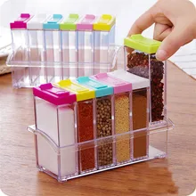 6 TEILE/SATZ Klar Gewürz Rack Spice Töpfe Acryl Gewürz Box Vorratsdose Würze Gläser Küche Werkzeug