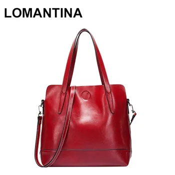 

LOMANTINA Big Capacity Female Handbag Vintage Shoulder Bags Ladies Purse Oil Wax Real Leather Crossbody Composite Bag For Women