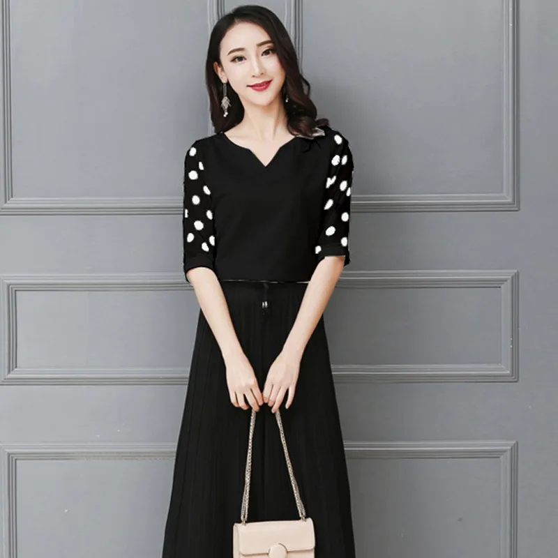 Blusas mujer de moda шифоновая рубашка в горошек с v образным вырезом кружевной пуловер